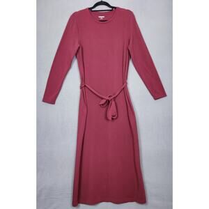 Lands End T-Shirt Dress Womens M Red Jersey Long Sleeve Tie Belt Cotton Modal